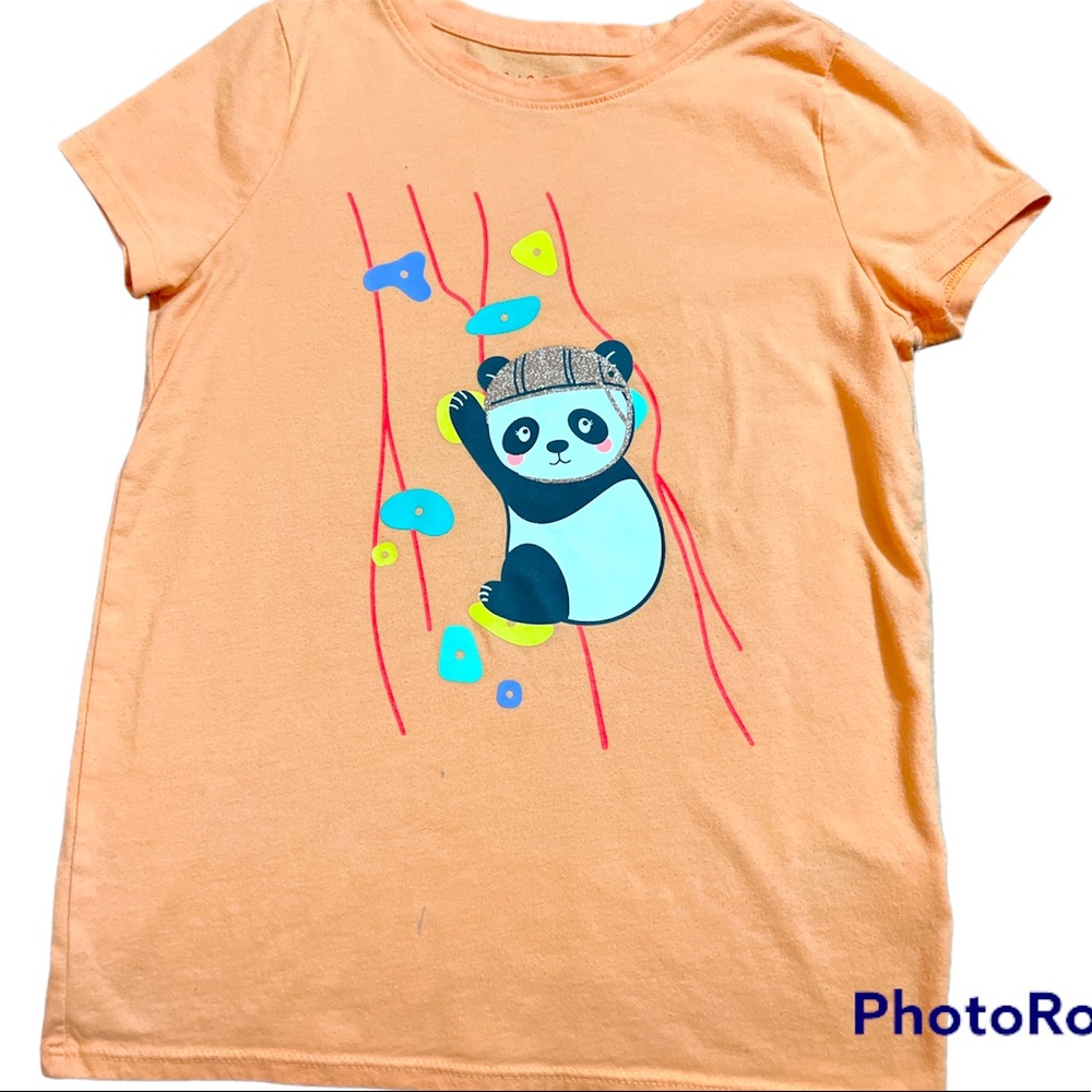 Cat & Jack T-Shirt S 6/6x Orange Panda Rock Climbing